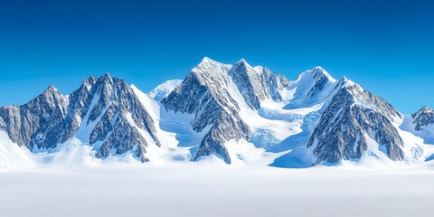 Majestic Antarctic Mountain Range Snow Covered Peaks Glacier Landscape Clear Blue Sky