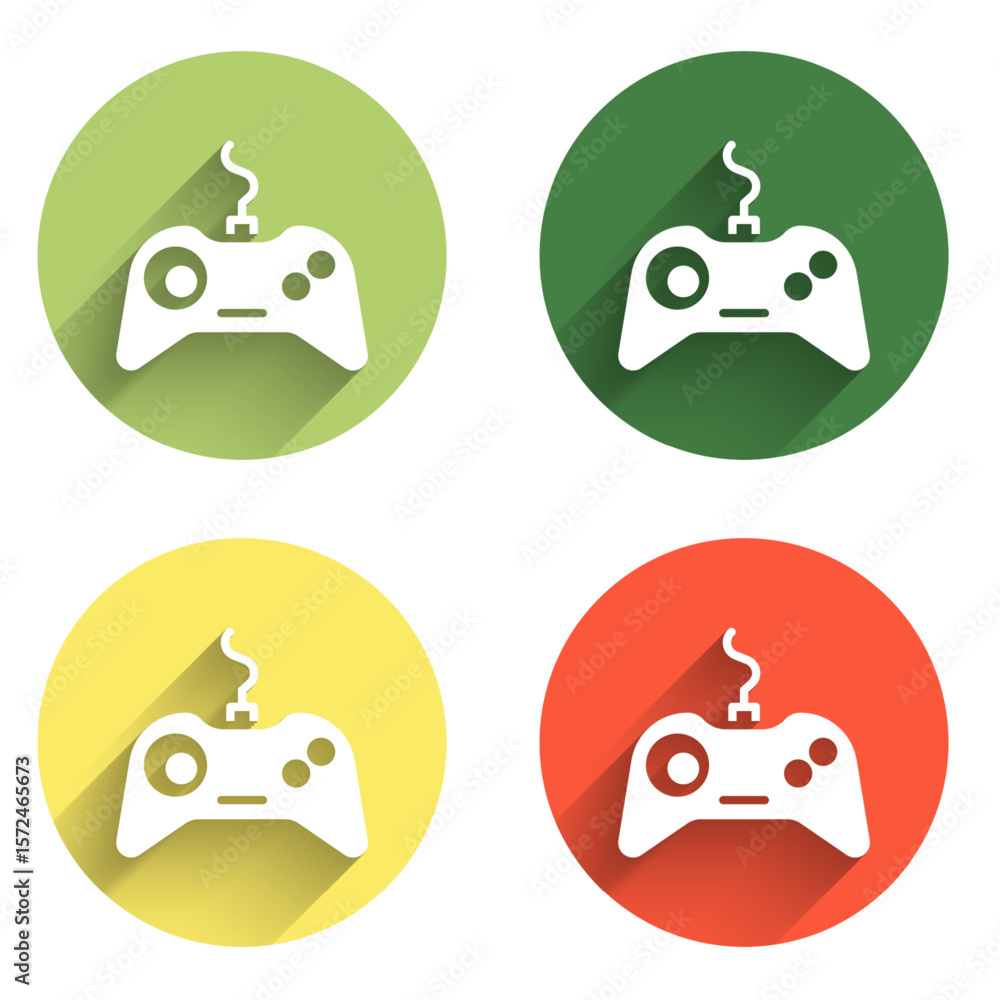 Poster set gamepad icon isolated with long shadow background. game controller. color circle button. vector