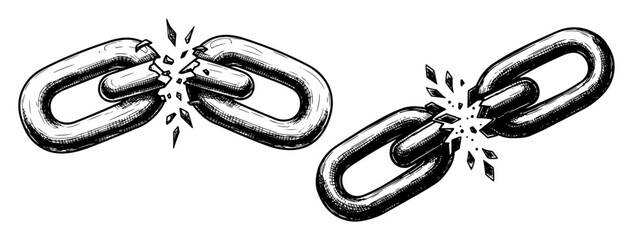 broken chain link freedom concept sketch vector