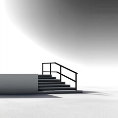 Empty Skate Plaza Rail and Ledge Silhouetted in Monochromatic Light
