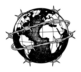 planet earth wrapped in barbed wire vector concept