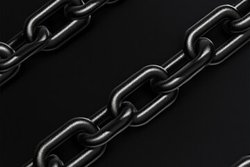 Obraz premium A chain of black metal links. The chain is long and has a shiny, metallic appearance. Black diagonal chain a blockchain concept double.