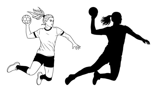female handball player throwing ball dynamic pose illustration
