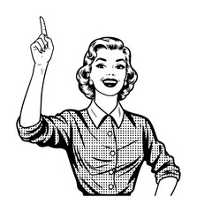 retro pop art woman with idea pointing finger up vector