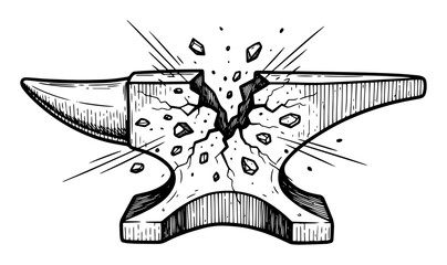 broken anvil cracking apart vector sketch illustration