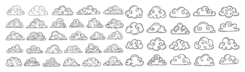 seamless cloud pattern minimal line icons collection