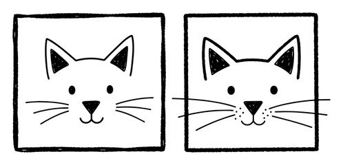 minimal cartoon cat faces in square frames