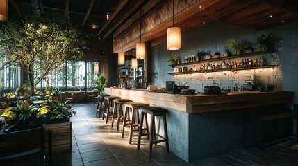 Event space and dark cafe interior Event space and dark cafe interior