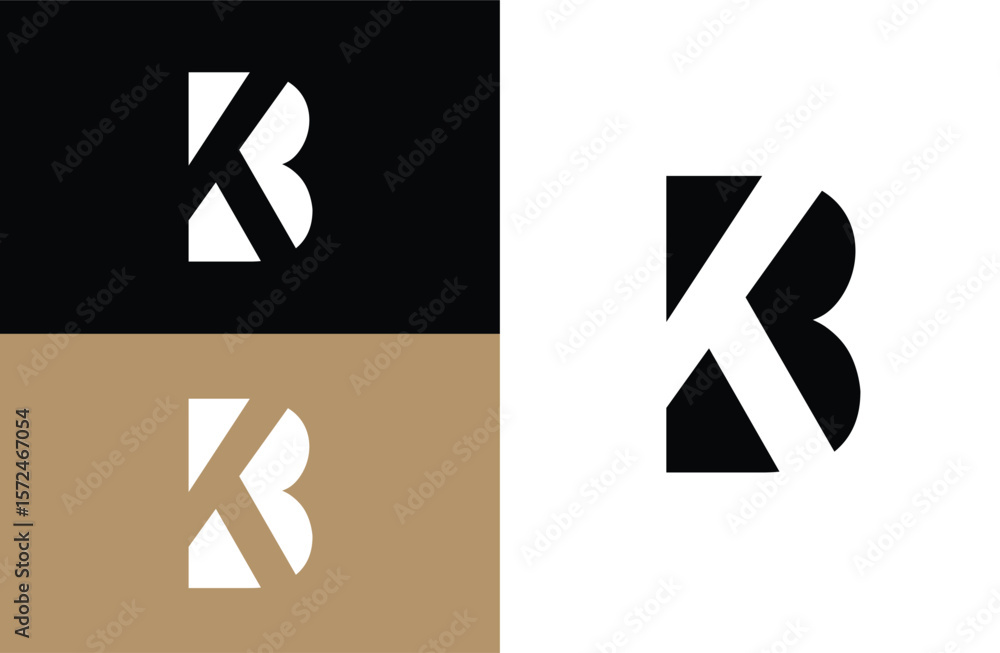 Fototapete kb initial number negative space logo vector icon design isolated background