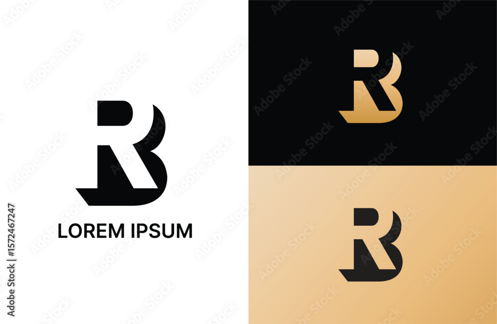 Poster rb initial number negative space logo vector icon design isolated background