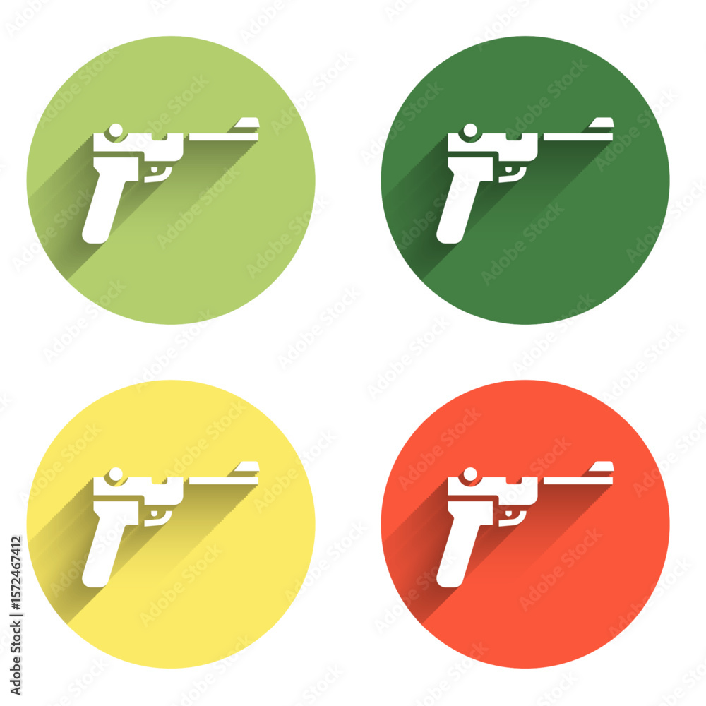 Poster set mauser gun icon isolated with long shadow background. mauser c96 is a semi-automatic pistol. col
