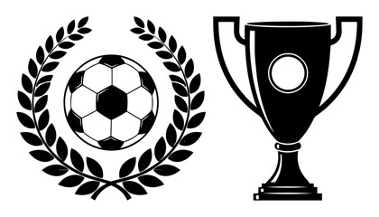 soccer ball in laurel wreath and trophy cup vector set © Aisha Kudorova