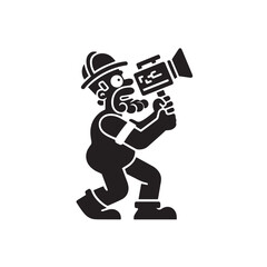 Cartoon vector illustration of a person photographer with a camera and megaphone icon