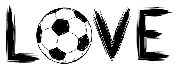 love soccer text with ball grunge style vector logo