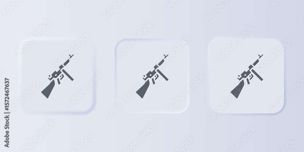 Poster grey thompson tommy submachine gun icon isolated on grey background. american submachine gun. set ic