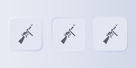 Grey Thompson tommy submachine gun icon isolated on grey background. American submachine gun. Set icons in square buttons. Vector