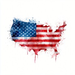 Artistic Watercolor Splash Map of USA Patriotism American Flag Independence Day