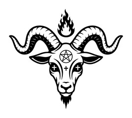 baphomet goat head with pentagram occult symbol vector illustration