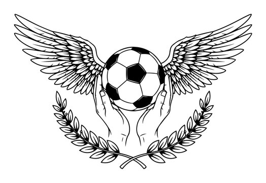 soccer ball with wings and laurel emblem illustration - Powered by Adobe