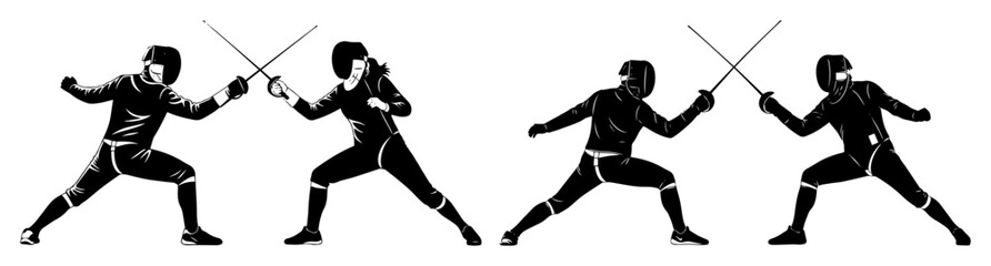 fencing sport duel silhouette collection vector illustration