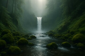 苔むした森の滝と川｜Mossy Forest Waterfall and River