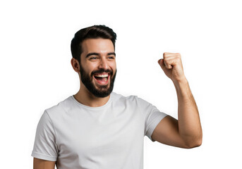 Excited man celebrating success isolated on transparent background