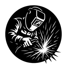 welder with welding torch and sparks vector logo