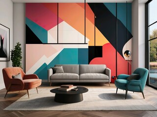Modern Living Room with Geometric Wall Art