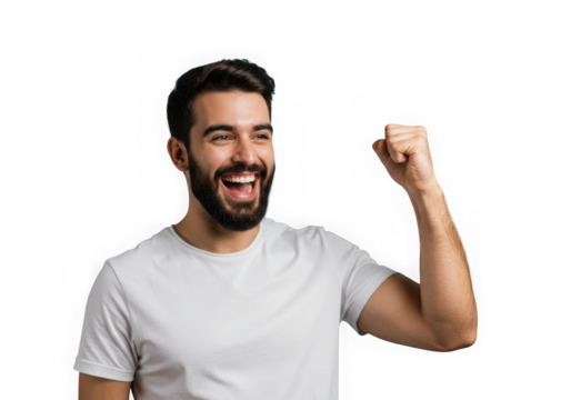 Excited man celebrating success isolated on transparent background