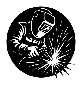 welder with welding torch and sparks vector logo