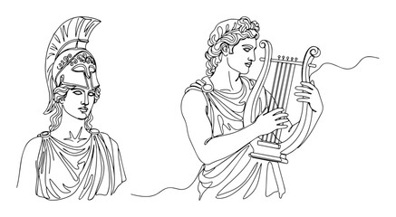 apollo and athena, greek god and goddess one line art