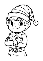cute christmas elf cartoon character vector line art