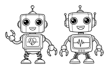 Fototapeta premium cute cartoon robot characters for coloring book vector