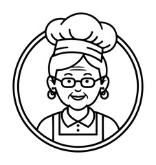 grandma chef cook mascot logo vector line art