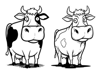 funny cartoon cow farm animal vector and coloring page