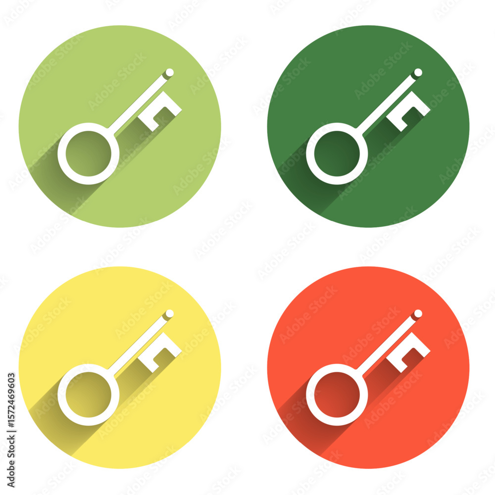 Poster set old key icon isolated with long shadow background. color circle button. vector