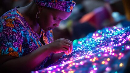 African Woman Crafts Intricate Light Display: Artistry, Culture, and Festive Illumination
