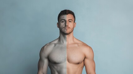 Imaginative Split Depiction of Human Body Showcasing Contrast and Form