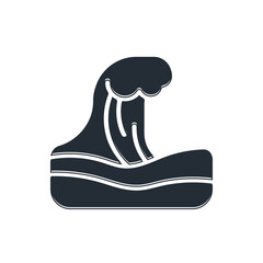 Black Tsunami icon isolated on white background. Flood disaster. Stormy weather by seaside, ocean or sea wave or tsunami. Vector