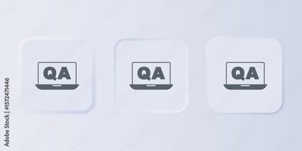Poster Grey Speech bubbles with Question and Answer icon isolated on grey background. Q and A symbol. FAQ sign. Chat speech bubble and chart. Set icons in square buttons. Vector