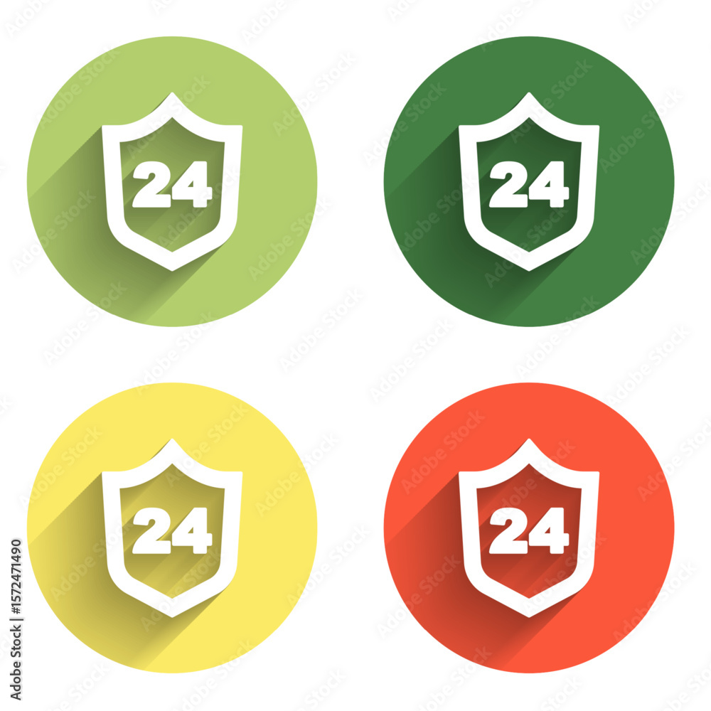Poster set telephone 24 hours support icon isolated with long shadow background. all-day customer support c