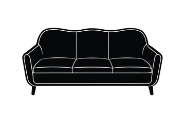 Silhouette design illustration of a three-seater modern couch with contrast piping.eps