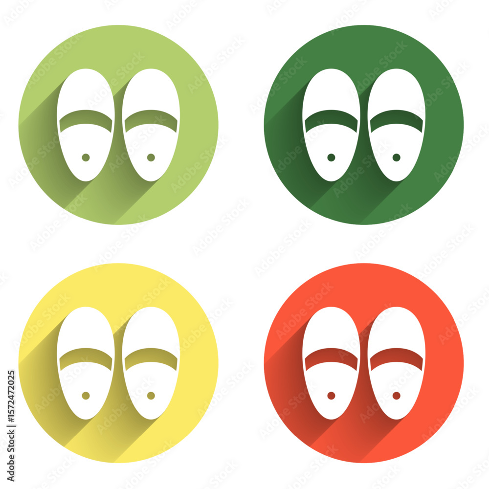 Poster set slippers icon isolated with long shadow background. flip flops sign. color circle button. vector