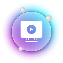 White Online play video icon isolated on white background. Film strip with play sign. Blue and purple gradient circle background. Vector