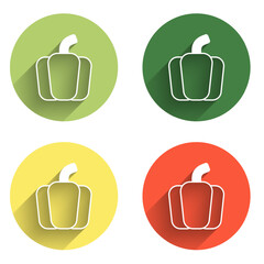 Set Bell pepper or sweet capsicum icon isolated with long shadow background. Color circle button. Vector