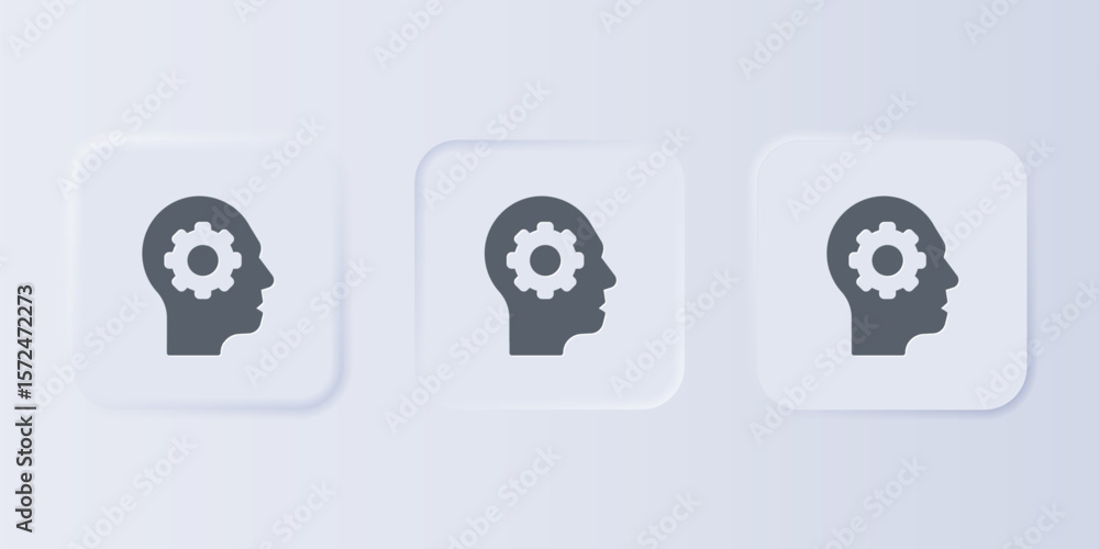 Poster grey human head with gear inside icon isolated on grey background. artificial intelligence. thinking