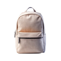 Stylish beige textured backpack with front zipper pocket isolated on transparent background
