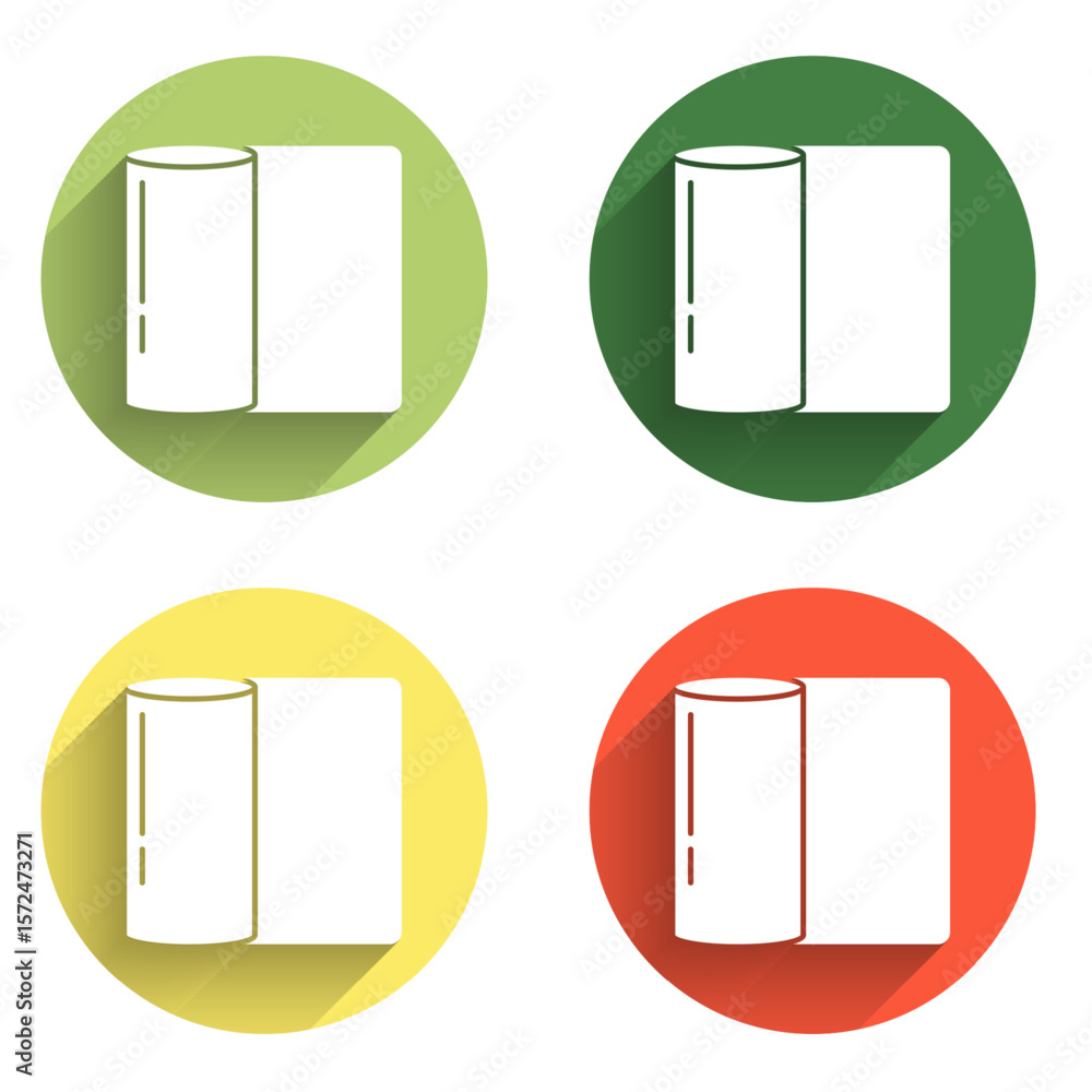 Poster set paper towel roll icon isolated with long shadow background. color circle button. vector