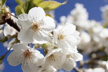 Delicate White Blossoms Against a Serene Blue Sky