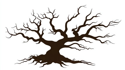 Fototapeta premium a spooky tree clipart, halloween element, silhouette vector style, earthy brown tone, isolated on white background